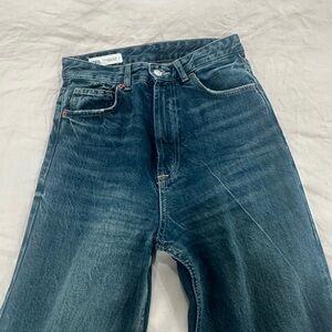 High waisted blue jeans